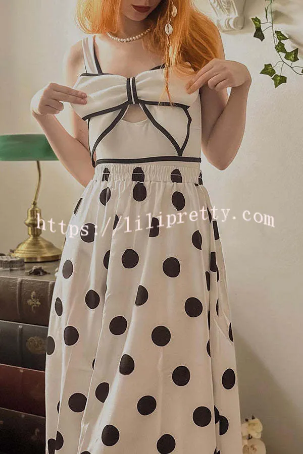 Bow Swimsuit and Elastic Waist Spotted One Piece Swimsuit   Skirt