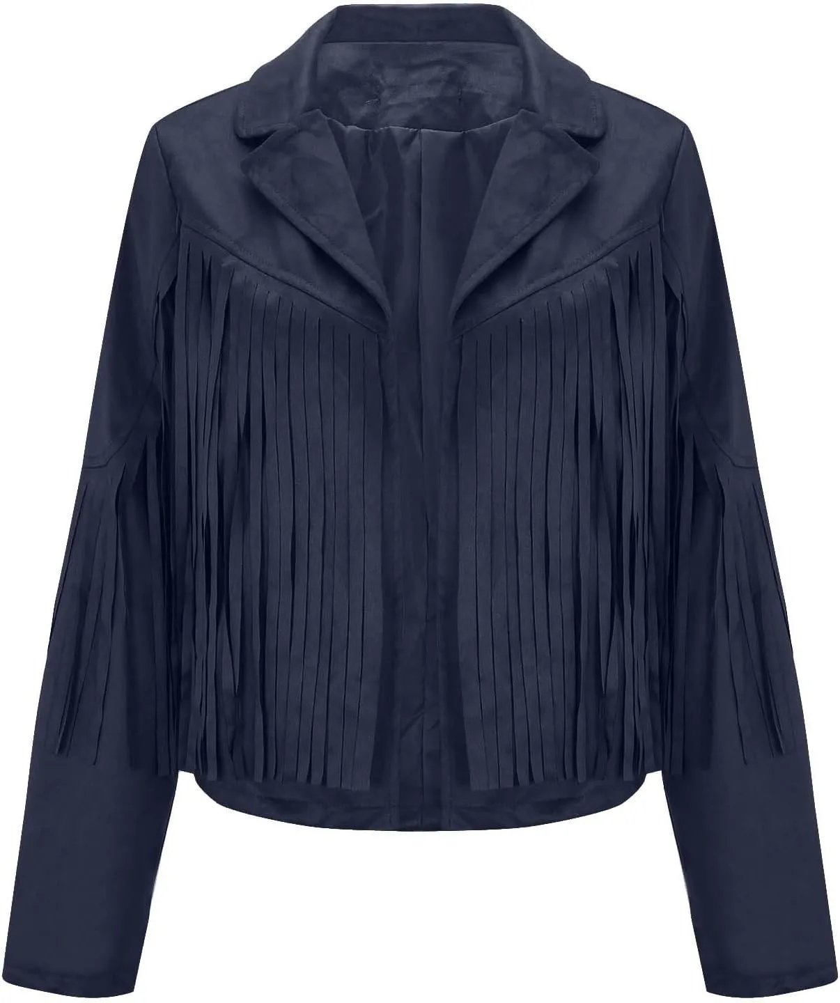 BOXIACEY Fringe Jacket Women Faux Suede Leather Tassel Jackets Solid Motorcycle Open Front Coat Fall Fashion 2025 Outerwear