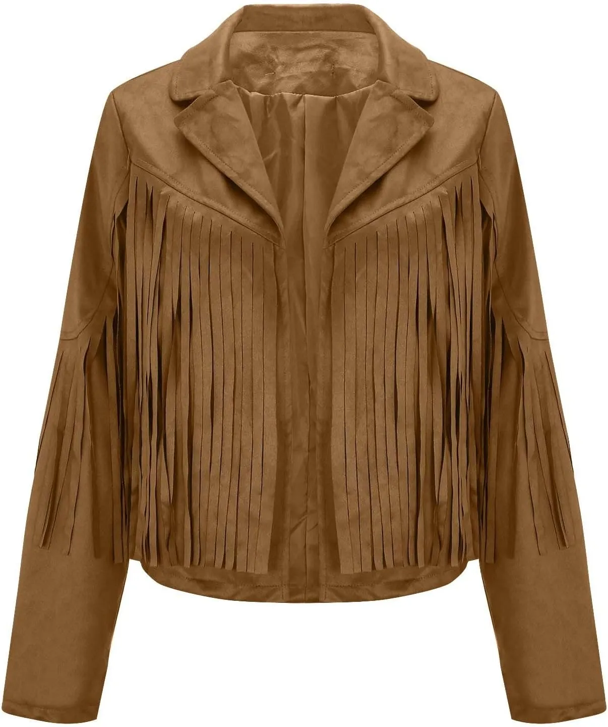 BOXIACEY Fringe Jacket Women Faux Suede Leather Tassel Jackets Solid Motorcycle Open Front Coat Fall Fashion 2025 Outerwear