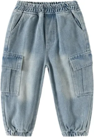 Boys and Toddlers' Pull on Cargo Pants Elastic Waisted Baggy Jeans Cargo Jeans Harem Pants Baby Sweatpants Joggers