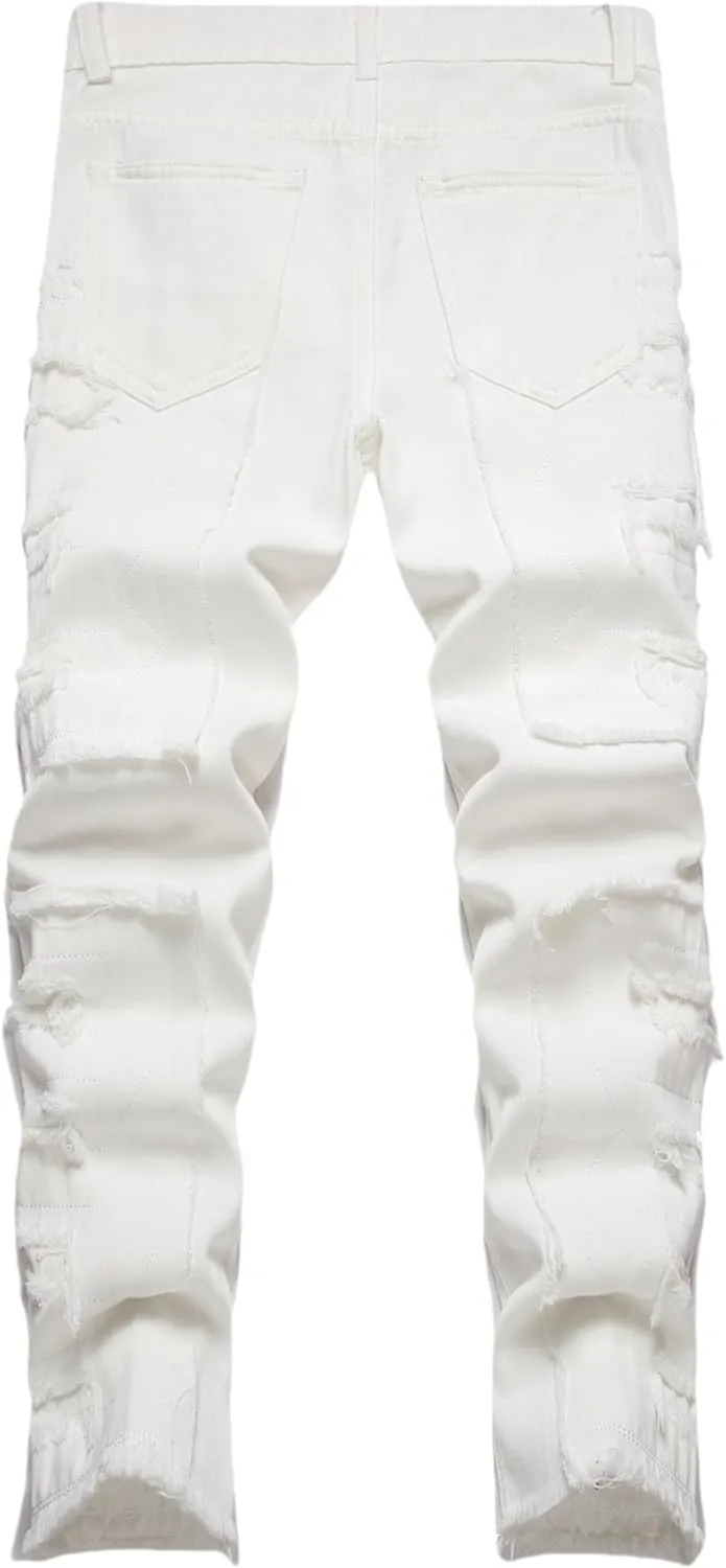 Boy's Stacked Jeans Skinny Fit Ripped Destroyed Distressed Fashion Comfy Denim Jeans Pants