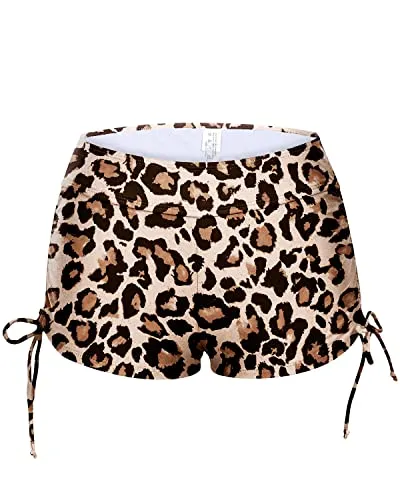 Boyshort Swim Bottoms Tummy Control Bathing Suit Shorts For Women-Leopard