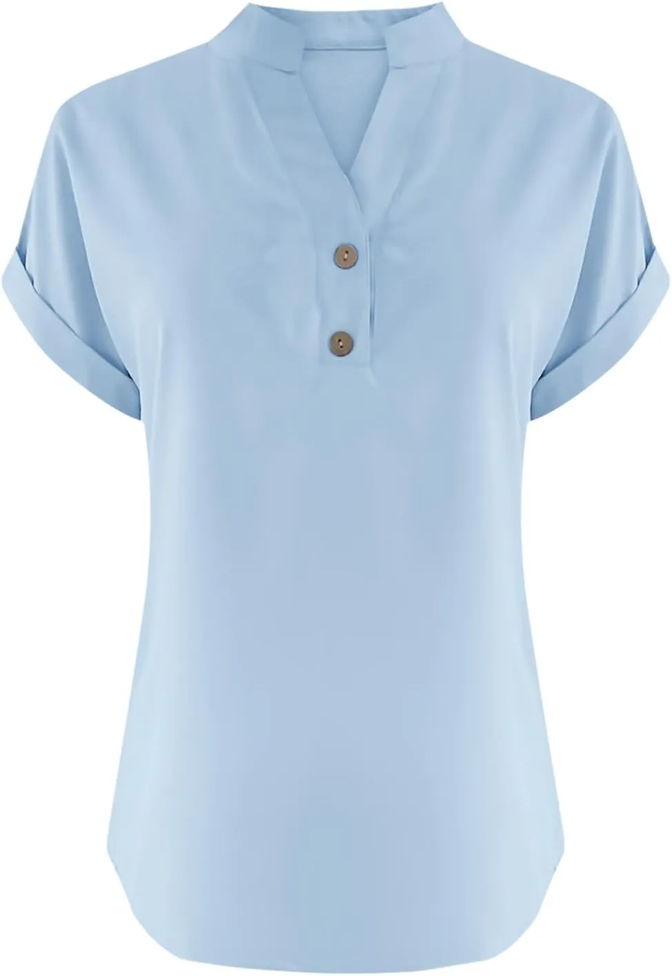 Button Down V Neck Shirts for Women Short Sleeve Solid Color Shirts Dressy Casual Tops Slim Fitting Tops Blouse