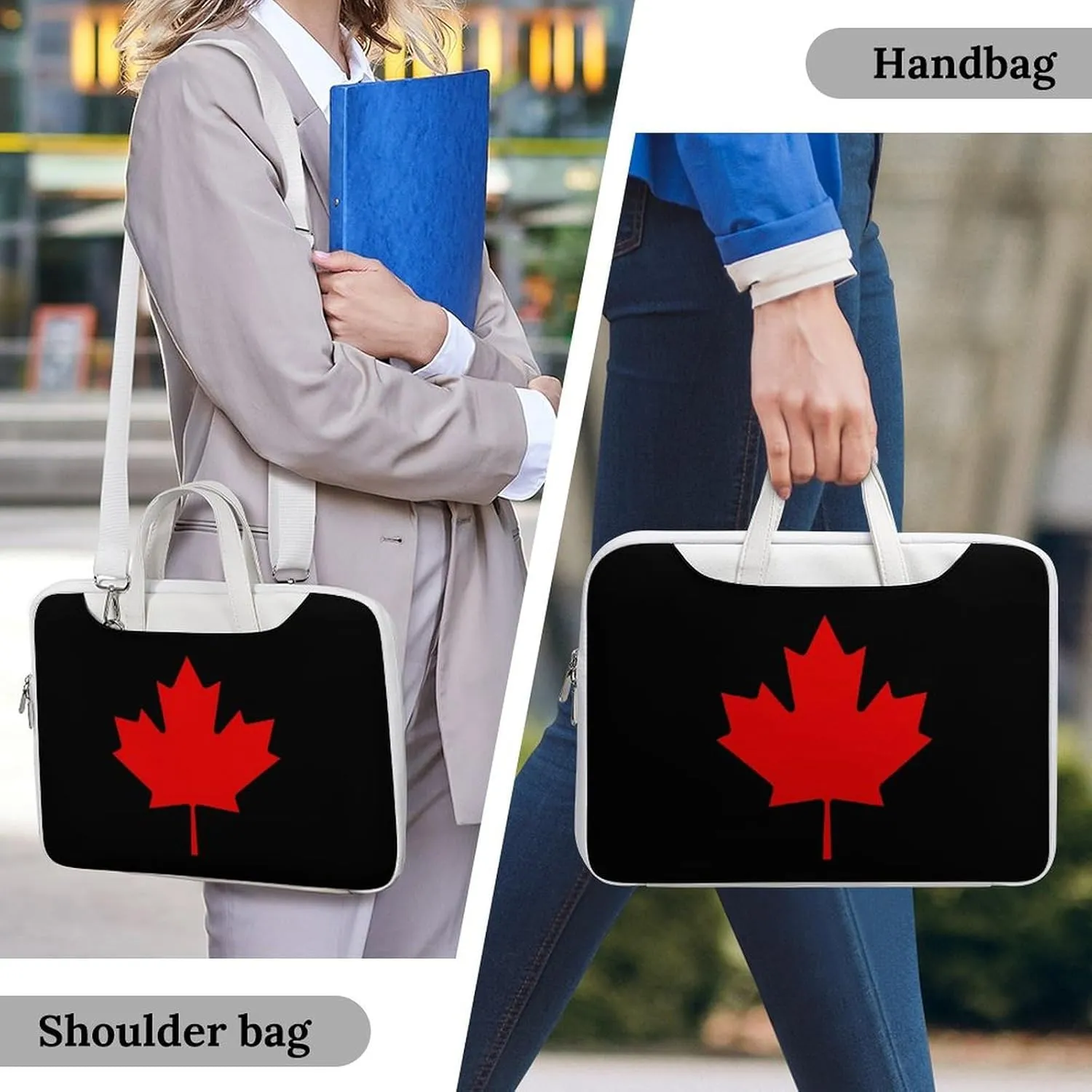 Canada Flag Leather Bag Laptop Case Slim Water Resistant Computer Bags with Handle Briefcase for Work
