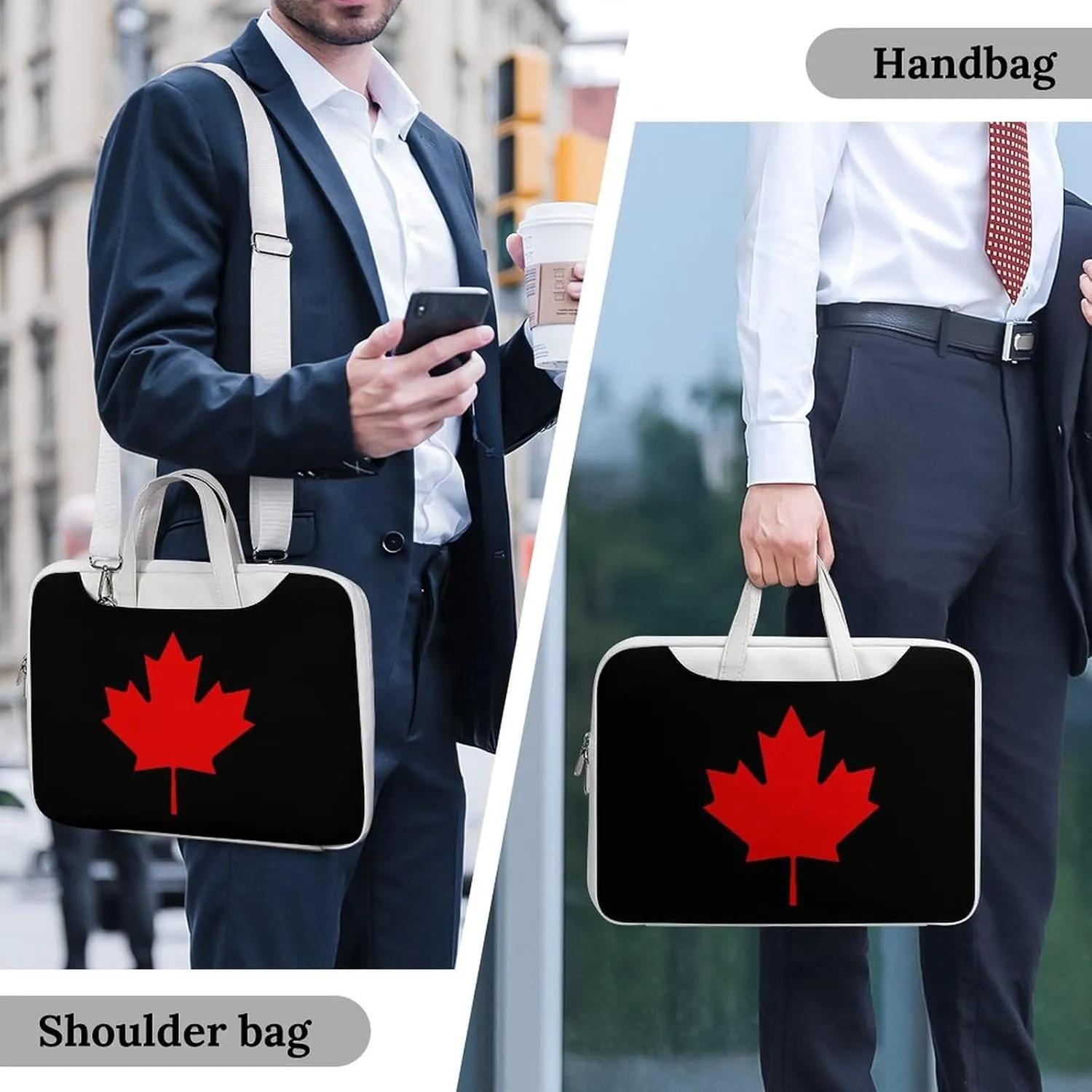 Canada Flag Leather Bag Laptop Case Slim Water Resistant Computer Bags with Handle Briefcase for Work