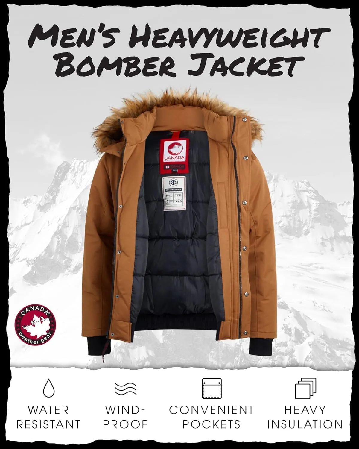 CANADA WEATHER GEAR Mens Big & Tall Winter Jacket - Heavyweight Bomber Parka Coat Jacket for Big and Tall Men (Sizes: M-5X)