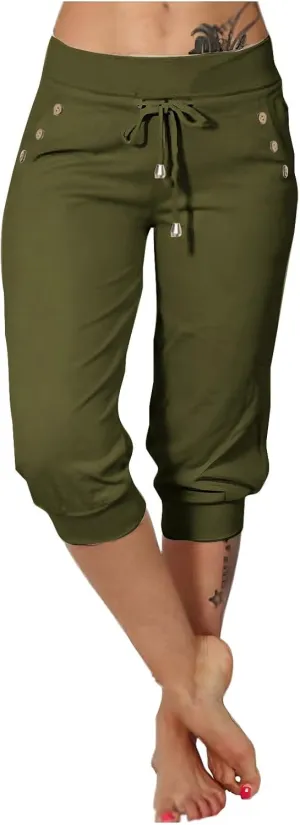 Capri Pants for Women High Waisted Drawstring Hiking Pants Stretch Lightweight Joggers Casual Cropped Trousers with Pockets