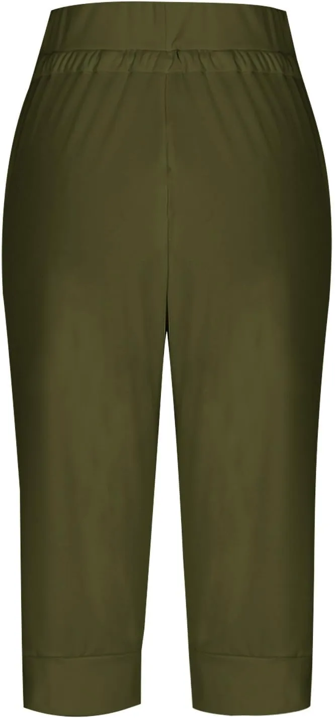 Capri Pants for Women High Waisted Drawstring Hiking Pants Stretch Lightweight Joggers Casual Cropped Trousers with Pockets