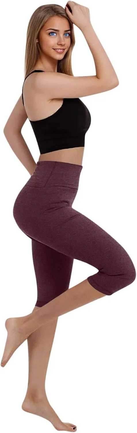 Capri Pants Women Cropped Legging 3/4 Length Plain Cropped Trousers Elasticated Waist Underpants Workout