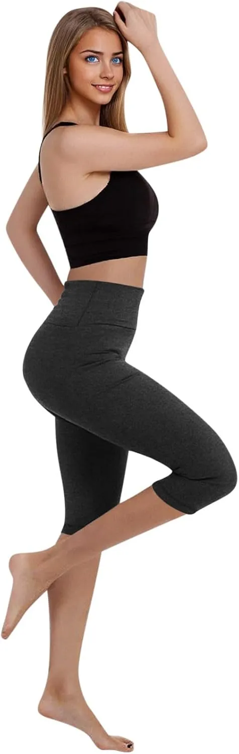 Capri Pants Women Cropped Legging 3/4 Length Plain Cropped Trousers Elasticated Waist Underpants Workout