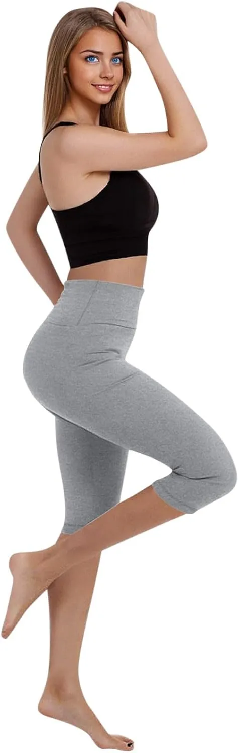 Capri Pants Women Cropped Legging 3/4 Length Plain Cropped Trousers Elasticated Waist Underpants Workout