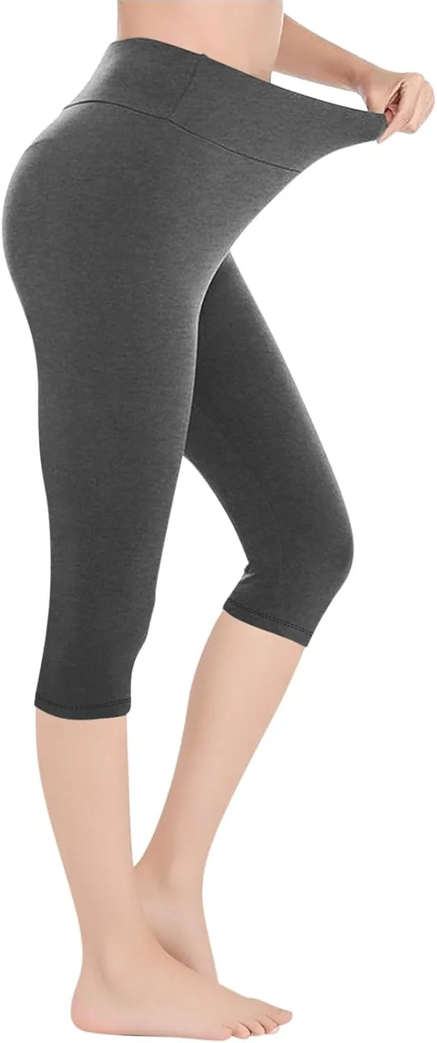 Capri Pants Women Cropped Legging 3/4 Length Plain Cropped Trousers Elasticated Waist Underpants Workout