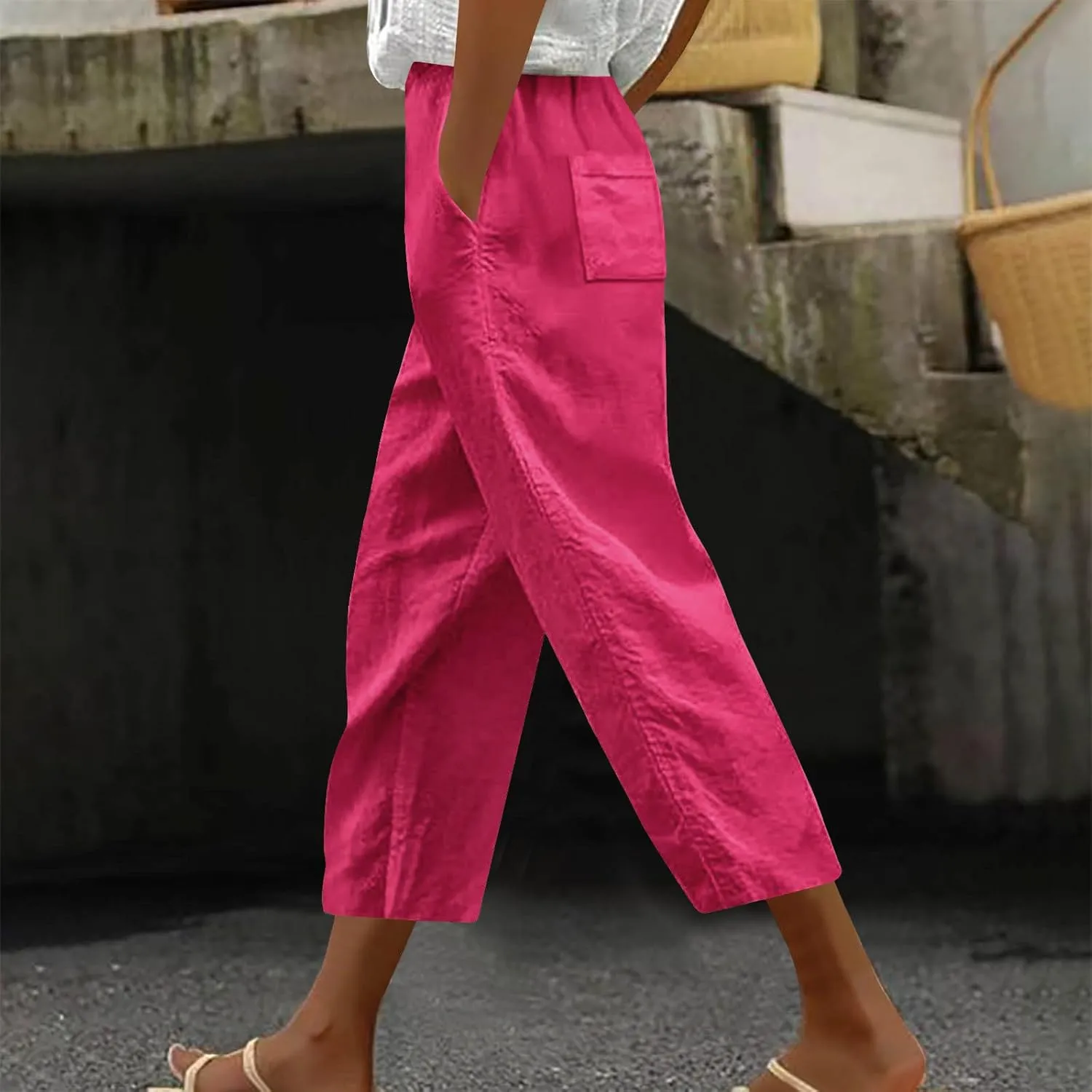 Capri Trousers Women's 3/4 Length Cropped Pants Yoga Pant Drawstring Jogging Bottoms High Waist Cropped Trouser