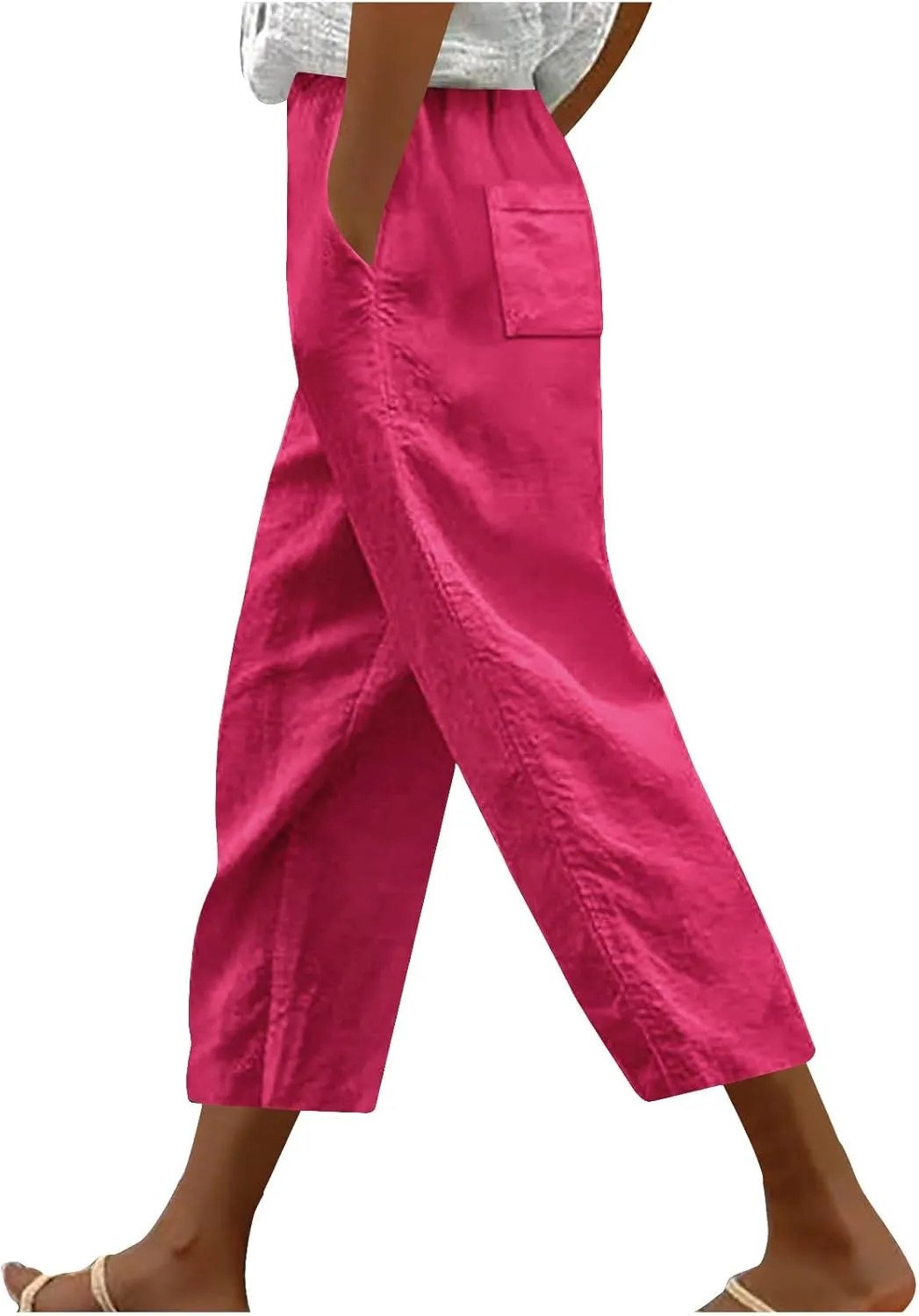 Capri Trousers Women's 3/4 Length Cropped Pants Yoga Pant Drawstring Jogging Bottoms High Waist Cropped Trouser