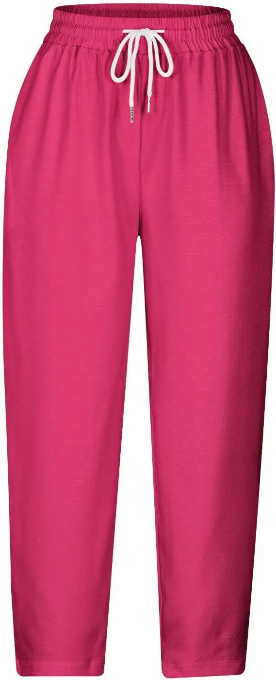 Capri Trousers Women's 3/4 Length Cropped Pants Yoga Pant Drawstring Jogging Bottoms High Waist Cropped Trouser