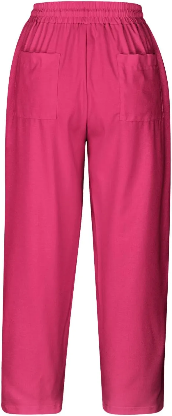 Capri Trousers Women's 3/4 Length Cropped Pants Yoga Pant Drawstring Jogging Bottoms High Waist Cropped Trouser