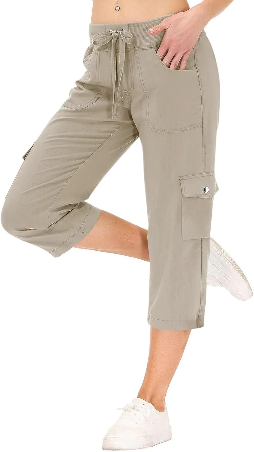 Cargo Capris for Women with Pockets Summer Lightweight Hiking Pants Comfy Stretchy Capri Pants Summer Capri Cargo Pant