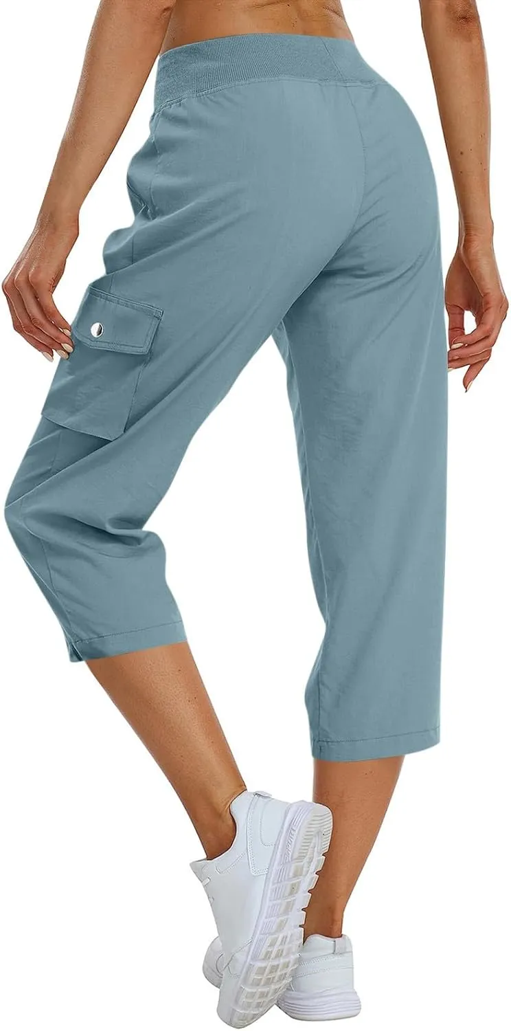 Cargo Capris for Women with Pockets Summer Lightweight Hiking Pants Comfy Stretchy Capri Pants Summer Capri Cargo Pant