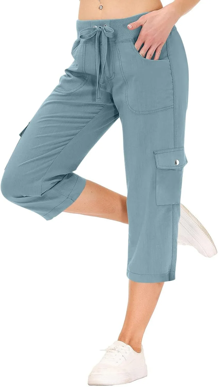 Cargo Capris for Women with Pockets Summer Lightweight Hiking Pants Comfy Stretchy Capri Pants Summer Capri Cargo Pant