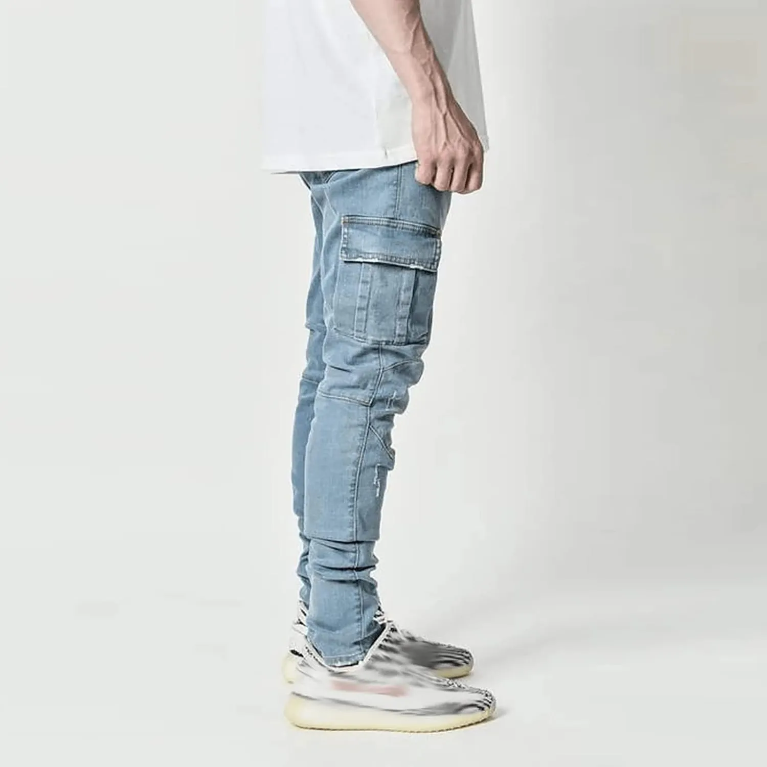 Cargo Jeans Pants for Men,2023 Retro Distressed Sweatpants Fashion Streetwear with Side Pocket Jeans