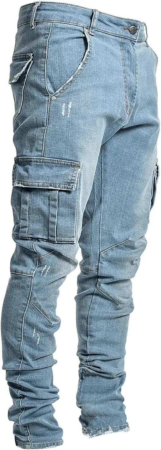 Cargo Jeans Pants for Men,2023 Retro Distressed Sweatpants Fashion Streetwear with Side Pocket Jeans