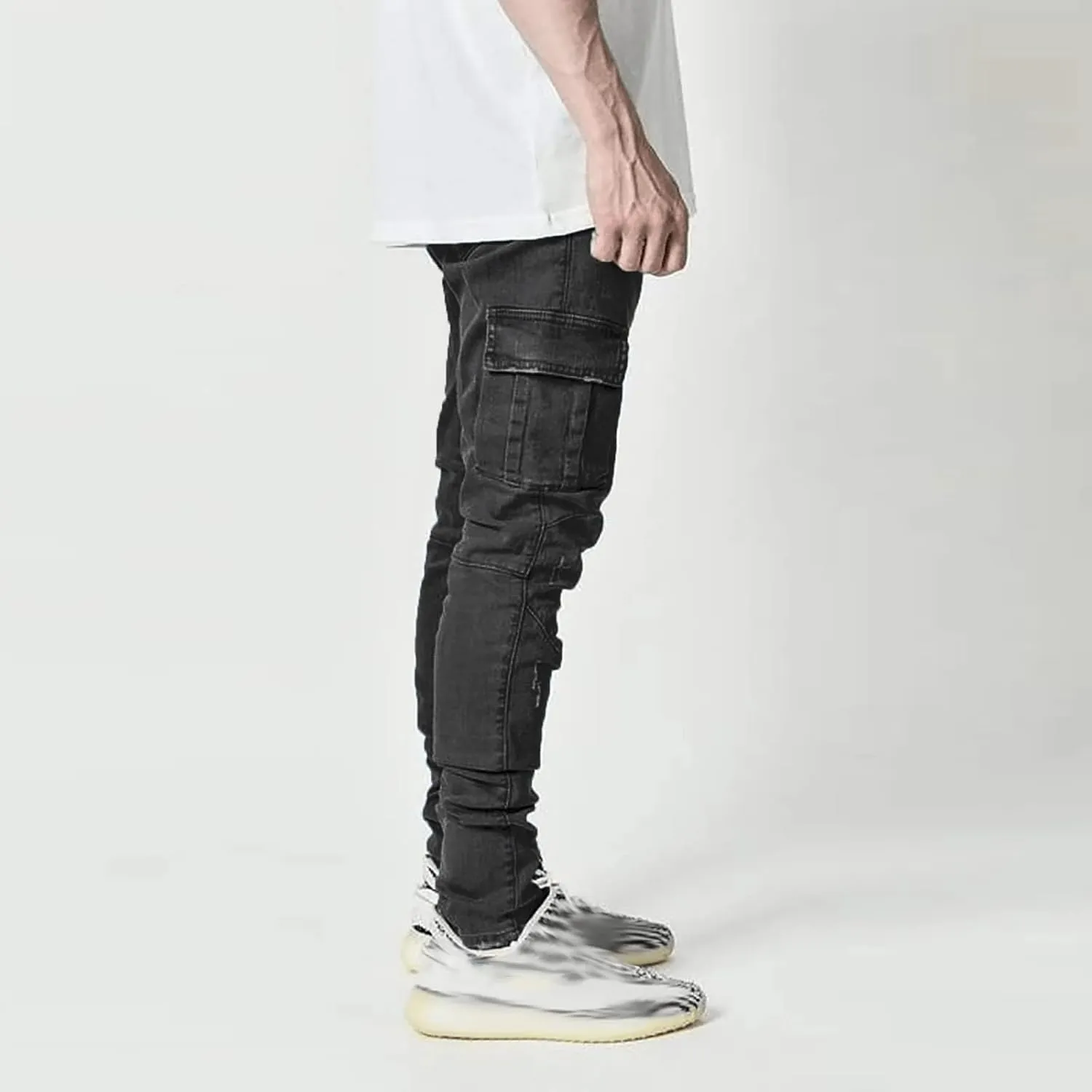 Cargo Jeans Pants for Men,2023 Retro Distressed Sweatpants Fashion Streetwear with Side Pocket Jeans