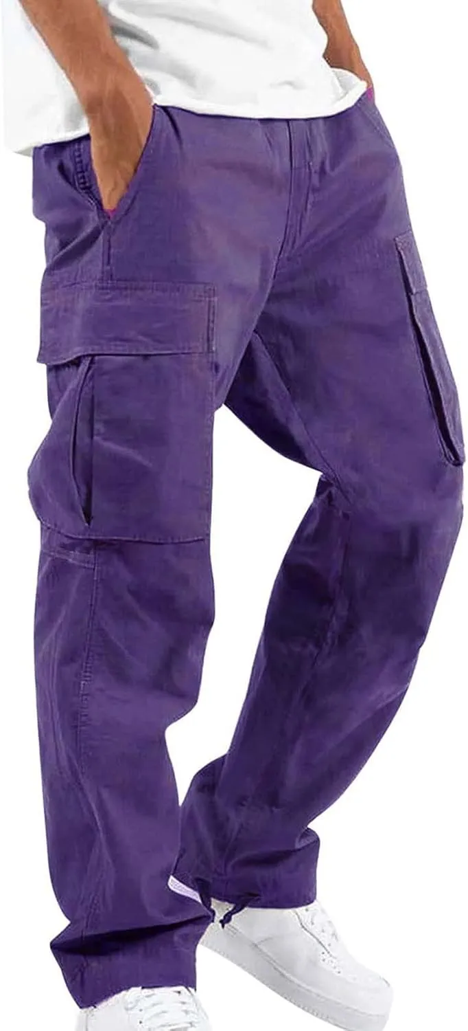 Cargo Pants for Men Pants Lace up Track Cuff Spliced Solid Color Workout Pants Cargo Pants Trousers