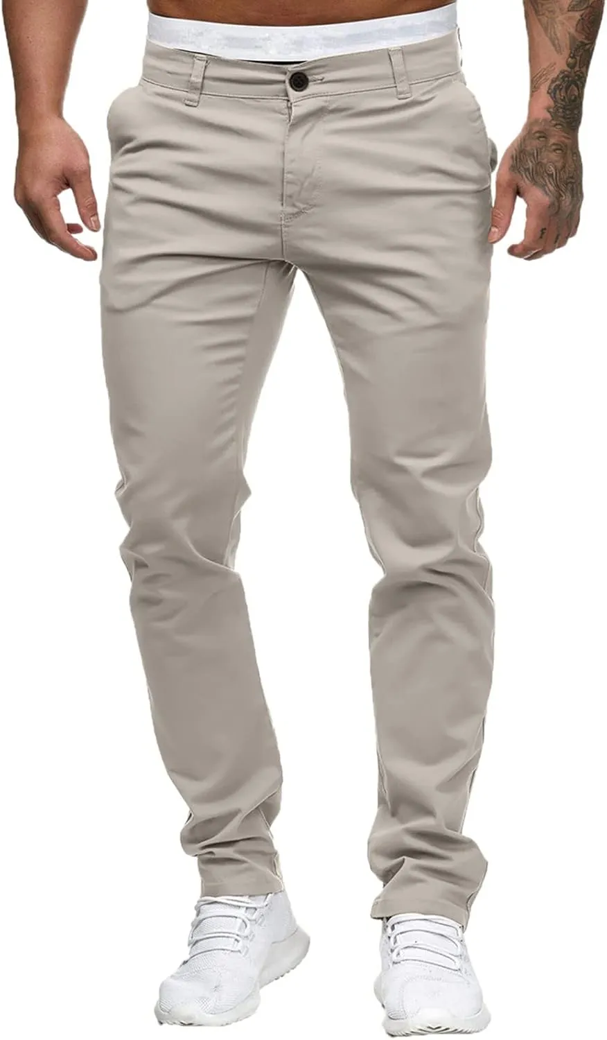 Cargo Pants for Men, Slim Fit Full Length Trousers, Casual Solid Mid Waist Pocket Fashion Workout Pants Streetwear