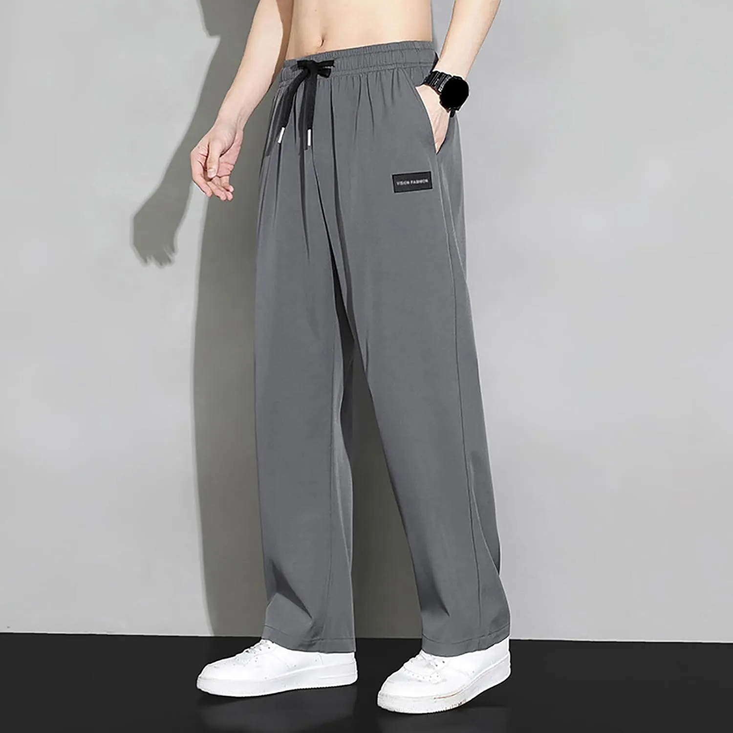 Cargo Sweatpants for Men, Casual Fleece Lace Up Joggers, Athletic Workout Hiking Drawstring Sweat Pants with Pockets