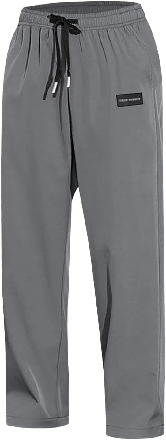 Cargo Sweatpants for Men, Casual Fleece Lace Up Joggers, Athletic Workout Hiking Drawstring Sweat Pants with Pockets