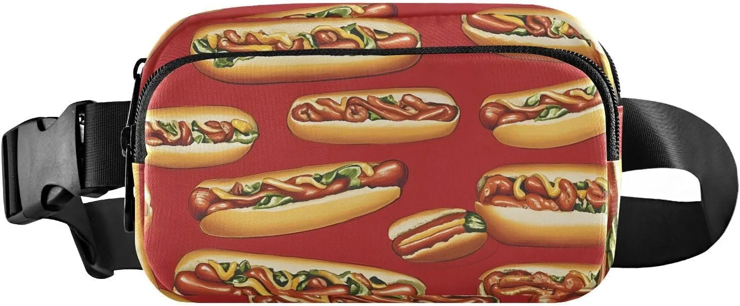 Cartoon Hotdogs Fanny Pack Water Resistant Waist Pack Sling Bag Purse for Women Men Travel Hiking