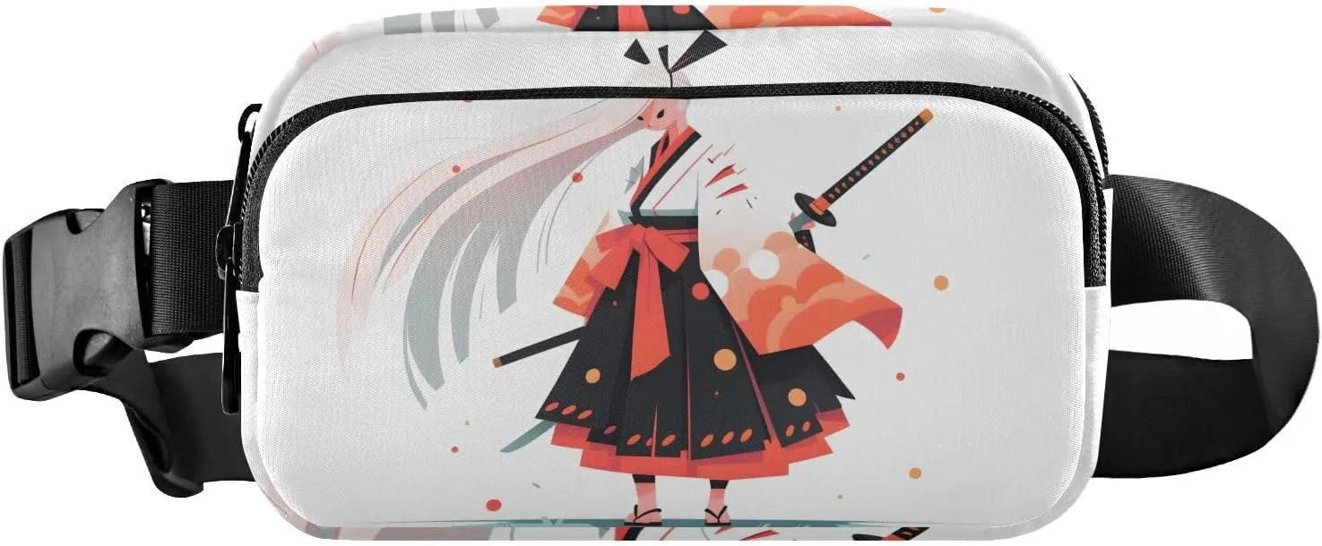 Cartoon Samurai Fanny Pack Water Resistant Waist Pack Sling Bag Purse for Women Men Travel Hiking