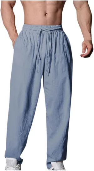 Casual Pants for Men Basic Drawstring Elastic Waist Trousers Fashion Lounge Summer Workout Lightweight Linen Clothes