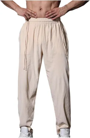 Casual Pants for Men Basic Drawstring Elastic Waist Trousers Fashion Lounge Summer Workout Lightweight Linen Clothes