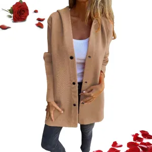 Casual Single Breasted Hooded Jacket Single Breasted Hooded Coats Lapel Neck Long Sleeve Trench Coat For Women 2024
