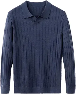 Casual Solid Long Sleeve Wool Sweater Knitwear Men's Turn-Down Collar Wool Sweater Shirts