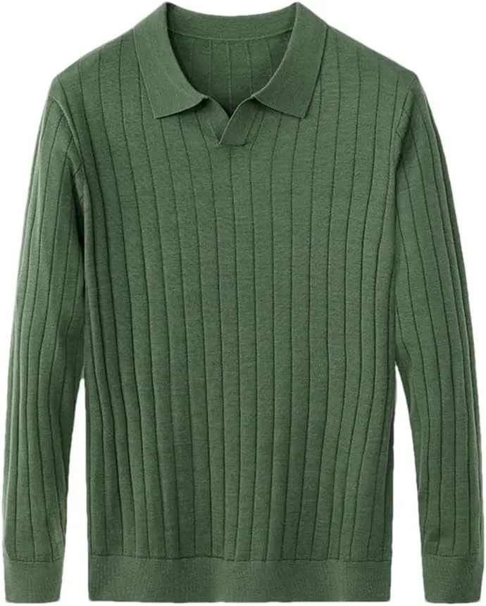 Casual Solid Long Sleeve Wool Sweater Knitwear Men's Turn-Down Collar Wool Sweater Shirts
