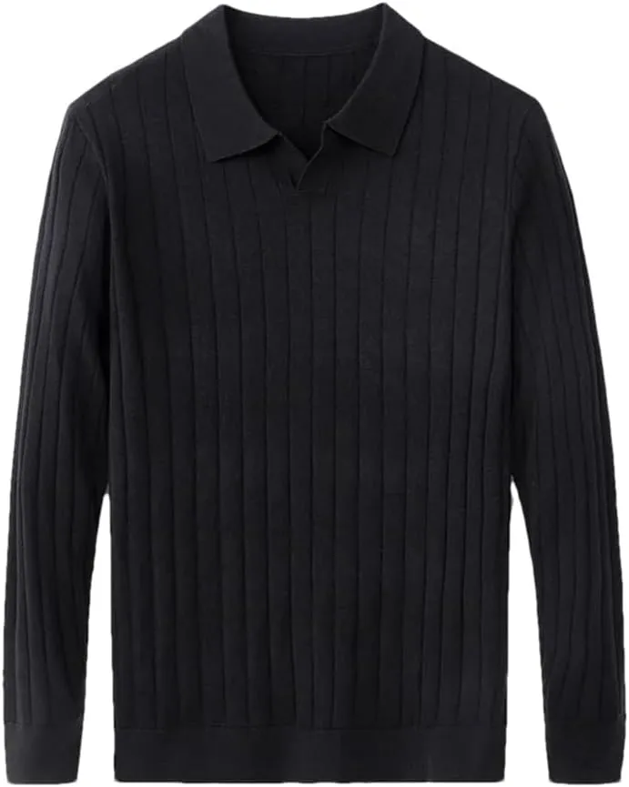 Casual Solid Long Sleeve Wool Sweater Knitwear Men's Turn-Down Collar Wool Sweater Shirts
