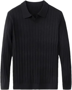 Casual Solid Long Sleeve Wool Sweater Knitwear Men's Turn-Down Collar Wool Sweater Shirts