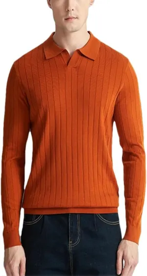 Casual Solid Long Sleeve Wool Sweater Knitwear Men's Turn-Down Collar Wool Sweater Shirts