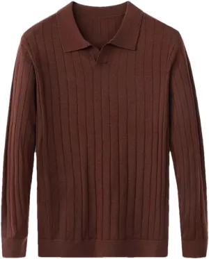 Casual Solid Long Sleeve Wool Sweater Knitwear Men's Turn-Down Collar Wool Sweater Shirts