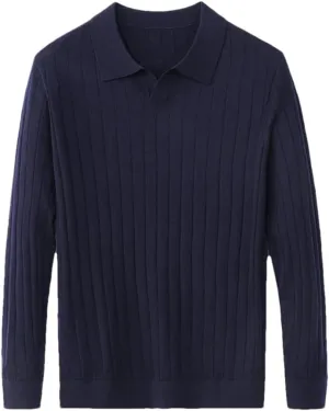 Casual Solid Long Sleeve Wool Sweater Knitwear Men's Turn-Down Collar Wool Sweater Shirts