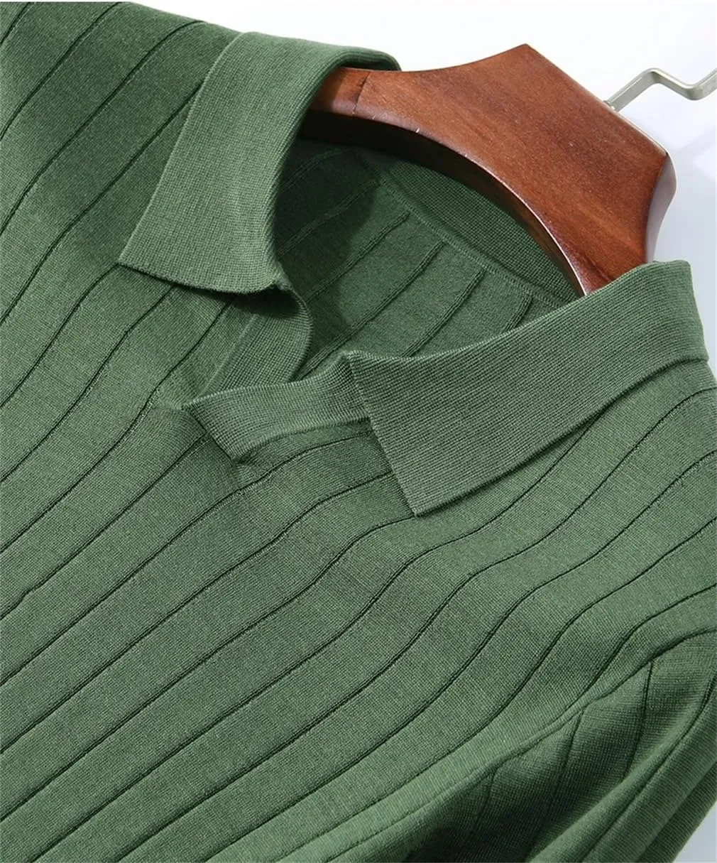 Casual Solid Long Sleeve Wool Sweater Knitwear Men's Turn-Down Collar Wool Sweater Shirts