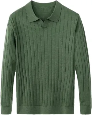 Casual Solid Long Sleeve Wool Sweater Knitwear Men's Turn-Down Collar Wool Sweater Shirts