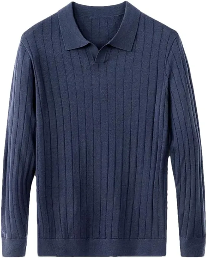 Casual Solid Long Sleeve Wool Sweater Knitwear Men's Turn-Down Collar Wool Sweater Shirts