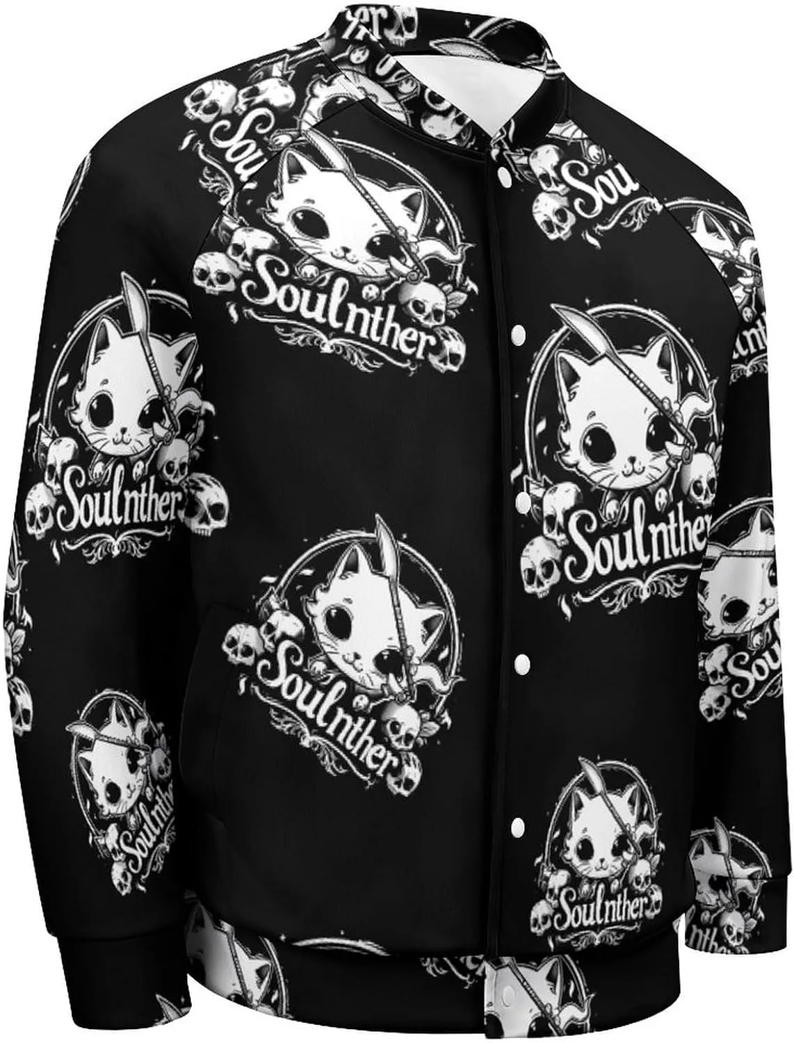 Cat Soul Killer Lightweight Men's Baseball Jackets Relaxed Fit Varsity Bomber Jacket Windbreaker Coat