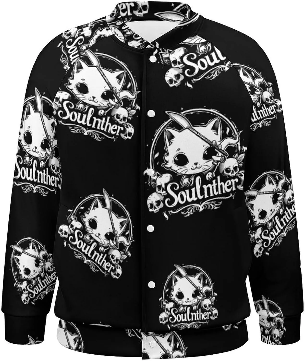 Cat Soul Killer Lightweight Men's Baseball Jackets Relaxed Fit Varsity Bomber Jacket Windbreaker Coat