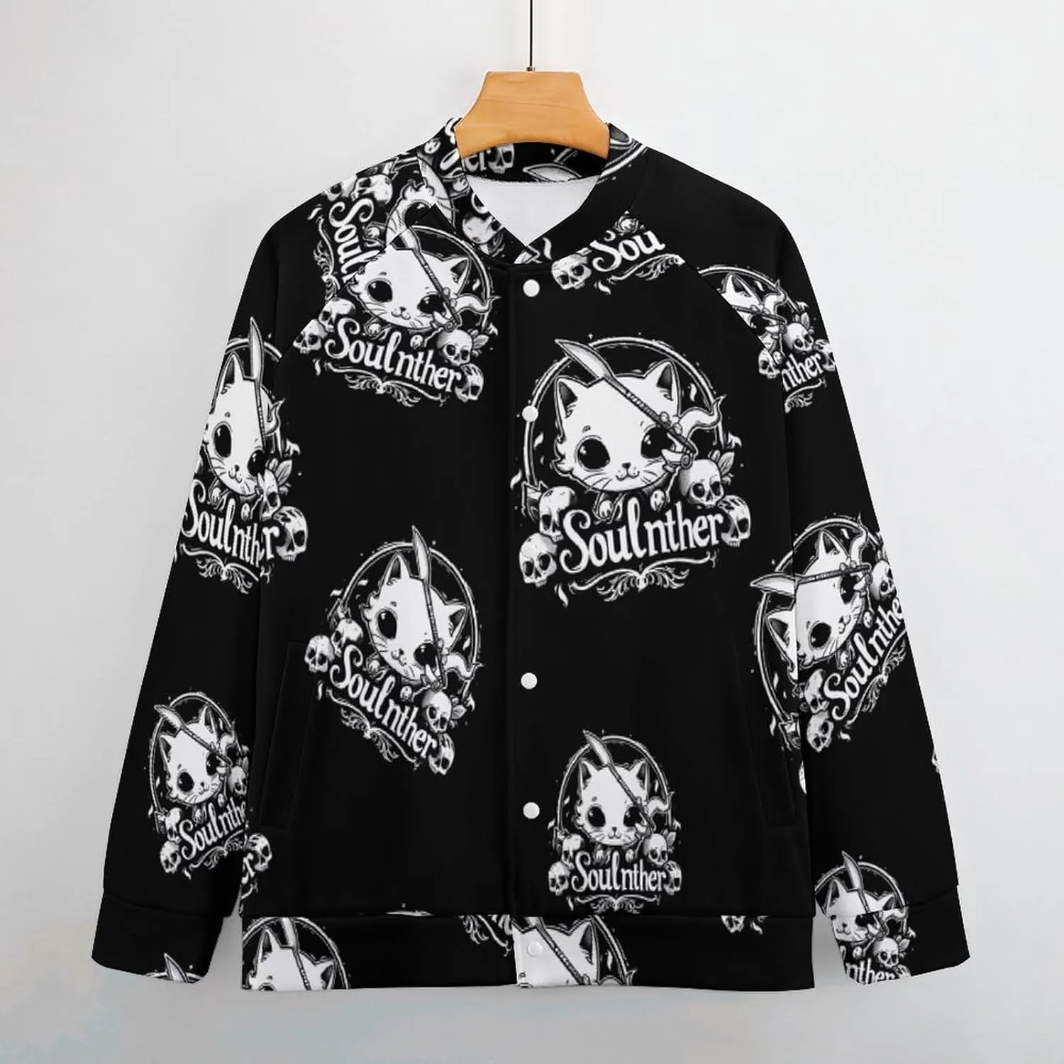 Cat Soul Killer Lightweight Men's Baseball Jackets Relaxed Fit Varsity Bomber Jacket Windbreaker Coat