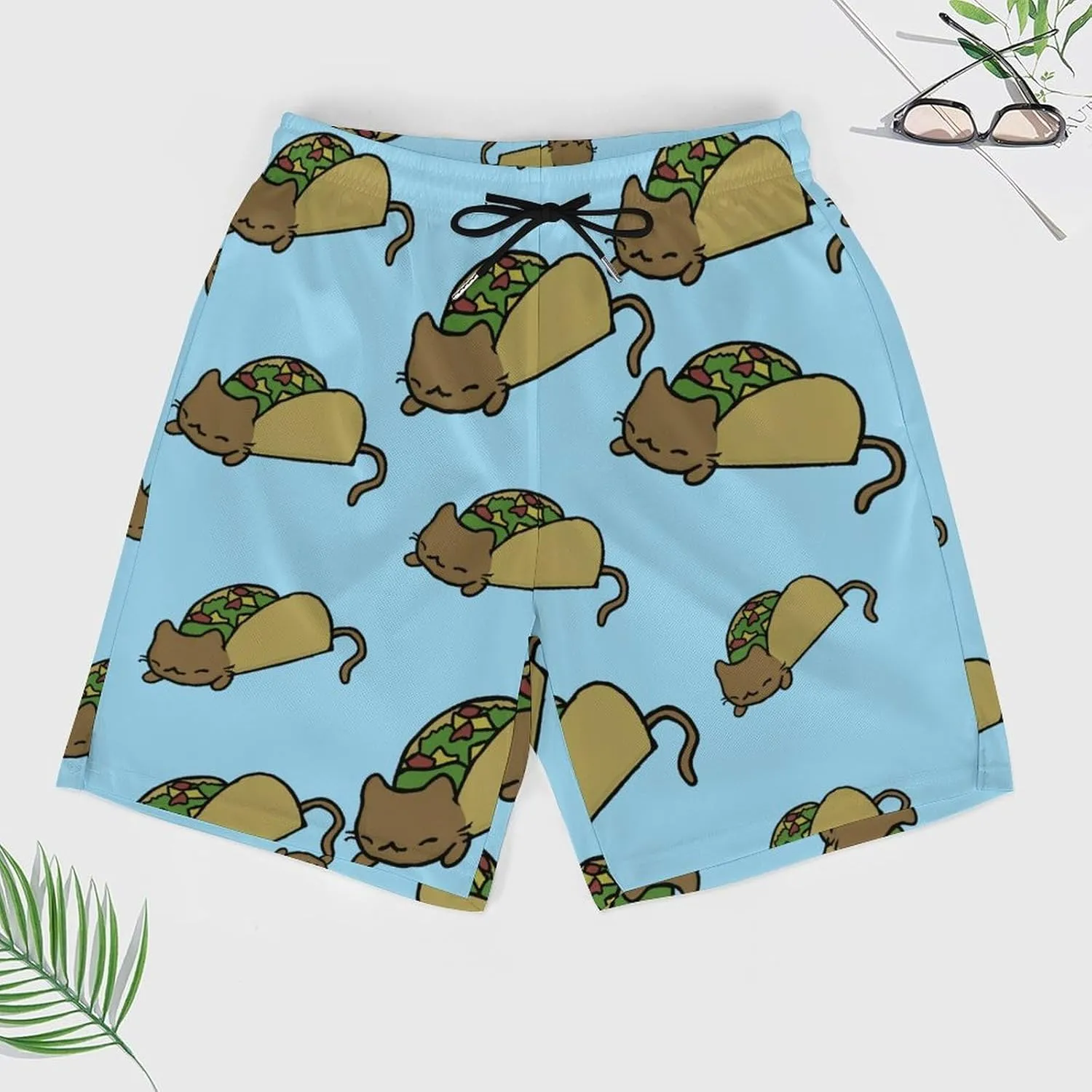 Cat Taco Quick Dry Mens Swim Trunks Swimming Beach Board Shorts with Pockets Workout Gym