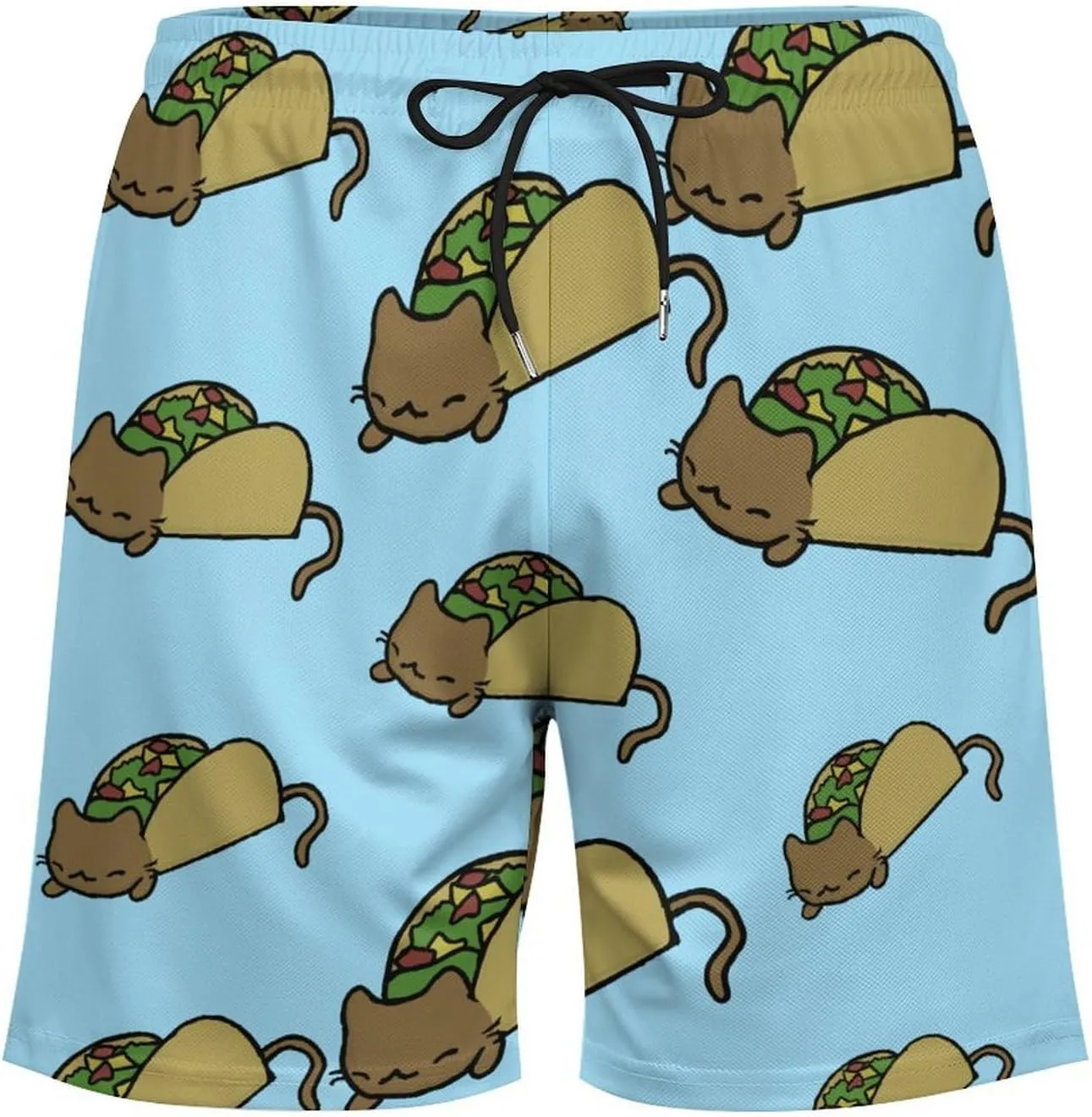 Cat Taco Quick Dry Mens Swim Trunks Swimming Beach Board Shorts with Pockets Workout Gym
